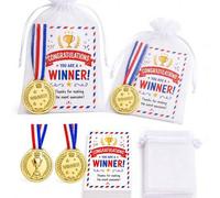 Shein 36/18/3 piezas - Juego de medallas de oro con tarjeta de felicitación y bolsa de tul; medallas de competición; ideal para juegos de fiesta, celebracio