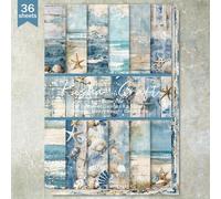 Shein 36 hojas A5 de papel para scrapbooking con fondo de océano azul, conchas marinas y estrellas de mar, adecuado para diarios de balas, scrapbooking, ela