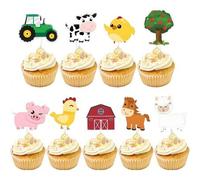 Shein 36 piezas-Decoración de cupcakes de animales de granja, decoración para fiesta con temática de zoológico, adecuado para decoración de pastel de granja