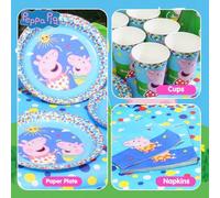 Shein 37 PIEZAS Juego de vajilla oficial con licencia de Hasbro Peppa Pig para fiesta, que incluye platos, vasos, servilletas, mantel, decoración de dibujos