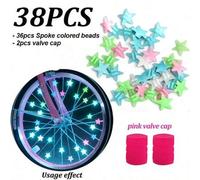 Shein 38 piezas Conjunto de decoración luminosa para radios de bicicleta, decoración de estrella que brilla en la oscuridad para el cubo de la rueda con tap
