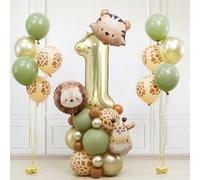 Shein 38 piezas Conjunto de globos de aluminio con forma de animales - Globos con forma de león, jirafa, tigre, globos de color aguacate marrón, adecuados p
