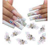 Shein 3D Decoraciones de uñas con flores, 10 piezas de decoración de uñas con diamantes de imitación de estética Y2K, suministros para manicura DIY con gema