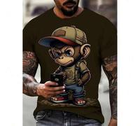 Shein 3D Graphic Tee - Casual & Sporty Short Sleeve T-Shirt for Big and Tall, Comfortable Polyester Blend, Machine Washable, Summer, Novelty Print Tee For A