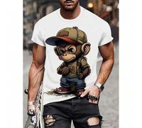 Shein 3D Graphic Tee - Casual & Sporty Short Sleeve T-Shirt for Big and Tall, Comfortable Polyester Blend, Machine Washable, Summer, Novelty Print Tee For A