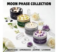 Shein 3oz Vela aromática de cera de soja con forma de media luna, aroma a salvia, en recipiente de lata negra con trozos de cristal negro | Vela para medita