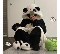 Shein 4/2/1 pieza Pijama de felpa de coral con diseño de panda, bata de invierno, nuevo conjunto cálido para el hogar, cómodo franela, cálido y a prueba de