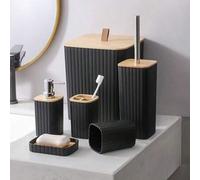Shein 4/6 piezas Set de baño de madera de lujo Regalo esencial para enseres domésticos + Incluye soporte para cepillo de dientes, lata, dispensador de jabón