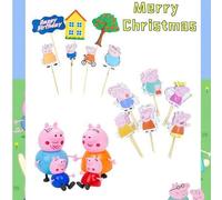 Shein 4/7/24 piezas Conjunto de decoración de mesa de postre con enchufe de dibujos animados de Peppa Pig, decoración de ambiente para fiestas, decoración p
