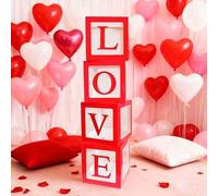 Shein 4 cajas de globos rojos con la palabra LOVE, adecuadas para decoración de habitación en el Día de San Valentín, propuestas, confesiones y decoración d