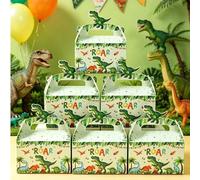 Shein 4 cajas de regalo con asa con tema de dinosaurio "Rugido", cajas de regalo para baby shower, cajas de dulces, suministros de envoltura de regalos de c