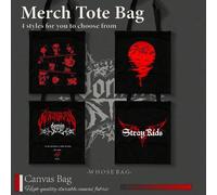 Shein 4 estilos de bolsas de lona STRAYKID/DominATE/K-Pop/Skz/STAY, gráfico en rojo y negro gótico, de gran capacidad reutilizables con apertura superior ca