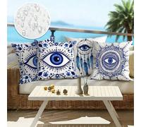 Shein 4 fundas de almohada impermeables con estampado del Ojo de Horus en espiga para exteriores, azul, adecuadas para sofá de patio, cama colgante, cojines