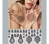 Shein 4 hojas de pegatinas de plantillas de tatuaje de henna con flores a mano, pegatinas adhesivas huecas para arte corporal, pintura, diseños de mehndi pa