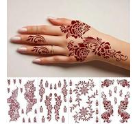 Shein 4 hojas de tatuajes temporales de henna marrón, tatuajes de henna impermeables, decoraciones de Eid, pegatinas de mandala, tatuajes de mehndi, pegatin