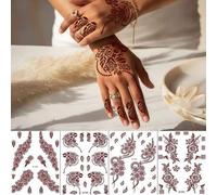 Shein 4 hojas de tatuajes temporales de henna, pegatinas de mehndi impermeables, tatuajes de henna sencillos para la mano para mujeres, accesorios para vest