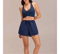 Shein 4" Pantalones cortos de modal SoftCalm con cintura ajustable con cordón, bolsillos laterales y bajo curvo para uso diario y casual
