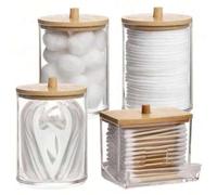 Shein 4 paquetes de contenedores cosméticos para bastoncillos de algodón, dispensador redondo de 10/7 onzas para almohadillas y bastoncillos de maquillaje,