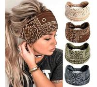 Shein 4 paquetes de diademas con estampado de paisley vintage para mujeres, diademas coloridas tipo bandana para deportes, sudaderas, yoga y accesorios para