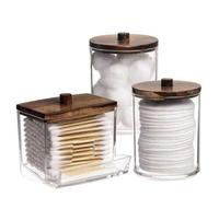 Shein 4 paquetes de envases cosméticos Qtip, dispensador de bastoncillos de limpieza cosmética redondos de 10/7 onzas, botella de medicina con tapa de bambú