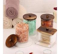 Shein 4 paquetes de envases cosméticos Qtip, dispensador de bastoncillos de limpieza cosméticos redondos de 10/7 onzas, botella de medicina con tapa de bamb