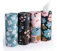 Shein 4 paquetes de sostenedor de pañuelos faciales de 3 capas para coche y hogar, contenedor cilíndrico y redondo para oficina, baño (estampado floral)