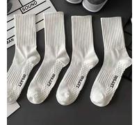 Shein 4 pares de calcetines altos hasta la rodilla blancos de compresión atlética con masaje en la suela, para gimnasio y deportes