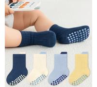 Shein 4 pares de calcetines antideslizantes para pisos para niños pequeños, calcetines de caricaturas hasta la rodilla para niños y niñas bebé