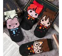 Shein 4 pares de calcetines para hombre de Harry Potter, calcetines cortos con estilo de academia y personajes de dibujos animados de la academia mágica, ca