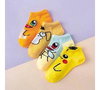 Shein 4 pares de calcetines para niños con estampado de Pikachu de Pokémon, de estilo deportivo, con diseño jacquard colorido, transpirables y antideslizant