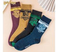 Shein 4 pares de calcetines unisex de la serie Harry Potter con marca compartida de Warner Bros., con diseño escolar, unicolor, absorbentes de sudor y trans