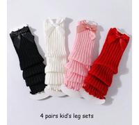 Shein 4 pares de calentadores de piernas y set de calentadores de piernas decorados con moños dulces para niñas bebés, para otoño/primavera