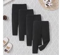 Shein 4 pares de leggings para niños y niñas, casuales para uso diario, de punto negro, elásticos, transpirables, fáciles de cuidar, suaves, atrevidos, eleg