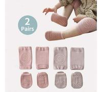 Shein 4 Pares/set Rodilleras Y Calcetines Para Bebé, Antideslizantes Para Gateo Y Protección De Rodillas Y Tobillos Antideslizantes En Superficies Lisas Par