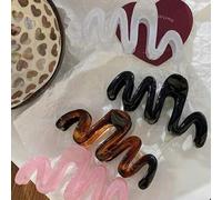 Shein 4 piezas/1 pieza Estética Y2K Lindo rosa, blanco, negro, ámbar brillo Clips de pelo de plástico ligero de gran tamaño de 10,5 cm de diseño de onda de