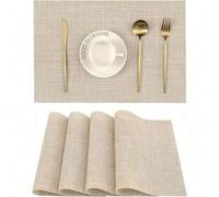 Shein 4 piezas/1 pieza Individuales beige - Resistentes al calor, antideslizantes, lavables, individuales de mesa de comedor de PVC tejido duradero