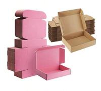 Shein 4 piezas/10 piezas Cajas de envío a granel de color rosa y marrón para pequeños negocios, cajas de correo con cierre, cajas de cartón medianas para em