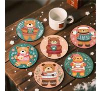 Shein 4 piezas/6 piezas/300 piezas Posavasos de barro de diatomeas con diseño de oso de peluche sosteniendo una taza y copos de nieve, posavasos de café, de