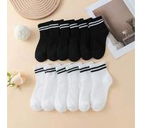 Shein 4 piezas/8 piezas/12 piezas/16 piezas Calcetines deportivos a rayas negras y blancas para niños/jóvenes, calcetines casuales hasta el tobillo para est