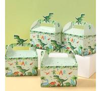 Shein 4 piezas Caja de regalo de dinosaurio, caja de suministros de embalaje de regalos de cumpleaños con tema de dinosaurio, Cajas de obsequio con patrón d