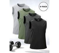 Shein 4 piezas Camisetas sin mangas deportivas para hombres, camisetas de verano de secado rápido, tops sin mangas para entrenamiento de baloncesto y fitnes