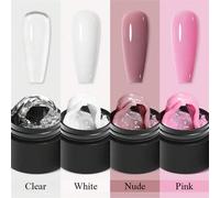 Shein 4 PIEZAS de 7ml Esmalte de uñas en gel sólido y antiadherente, extensión de uñas, en colores blanco, nude y con diseño de flores talladas, para constr