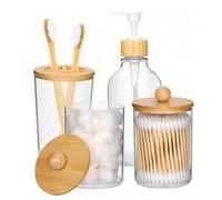 Shein 4 piezas de accesorios de baño: dispensador de jabón, frascos portacepillos de dientes, caja de almacenamiento de estilo bohemio, decoración estética