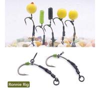 Shein 4 piezas de anzuelos de pesca Ronnie Rigs con conectores de boilies con pop-up, giratorios y tornillos ovalados para cebo, listos para usar