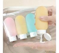 Shein 4 piezas de botellas cosméticas de 60ml, set de viaje recargable de champú y gel de baño de colores, botellas vacías, herramientas portátiles, artícul