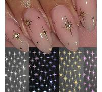 Shein 4 piezas De pegatinas 3D de Metal láser dorado Starburst para uñas, manicura francesa, decoración artÃstica de uñas, calcomanÃa Y2K, puntas para