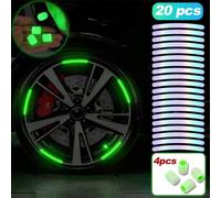 Shein 4 piezas de tapas de válvula de neumático fluorescentes y 20 piezas de pegatinas decorativas reflectantes de colores, adecuadas para automóviles, cami