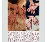 Shein 4 piezas de tatuajes temporales de henna con diseño floral marrón - Patrón de encaje floral, adecuado para fiestas y festivales, diseños de mehndi nup