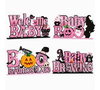 Shein 4 piezas Decoración de mesa para Baby Shower de Halloween rosa Bienvenida al bebé / Bebé Boo / Boo está por llegar / Un bebé se está preparando Letrer