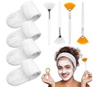 Shein 4 piezas Diadema ajustable con 4 cepillos en forma de abanico, cepillo para mascarilla facial y diadema para cuidado facial de spa, adecuado para muje